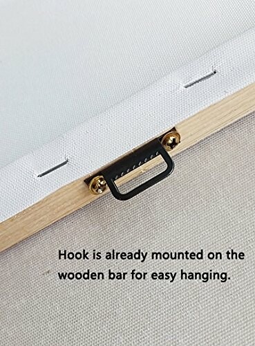 Back of a canvas with a mounted hook for easy hanging.