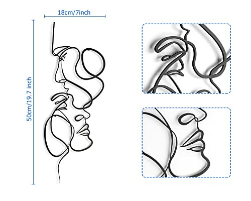 Abstract wire art of intertwined faces with dimensions.