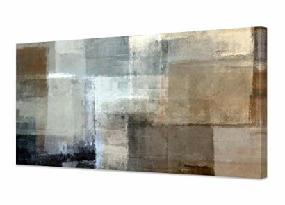 Abstract geometric painting with earth tones and textured blocks.