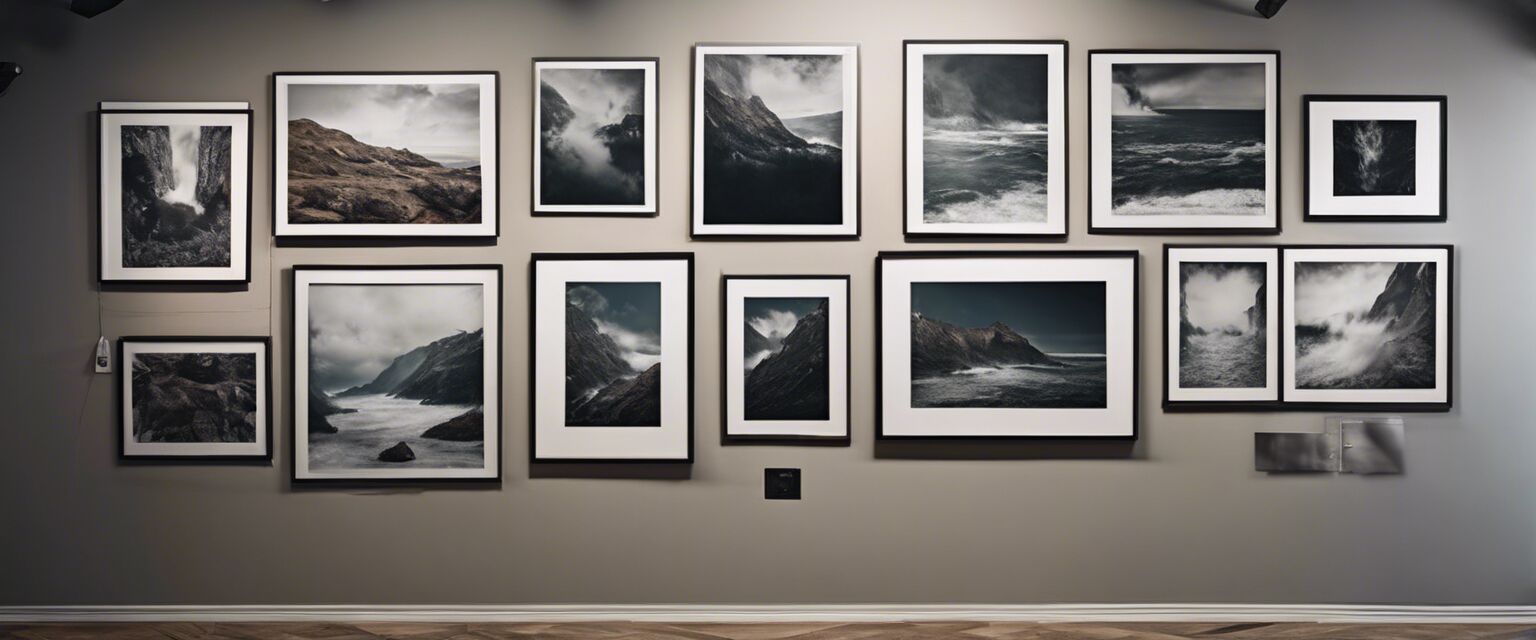 Gallery wall with different art prints.