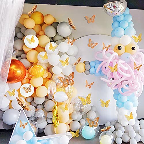 Colorful balloon display with butterflies