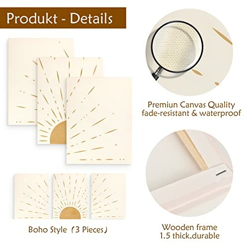 Boho style canvas wall art set with premium fade-resistant waterproof quality.