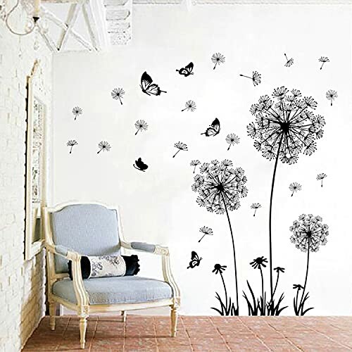 Room with chair and dandelion wall decals.