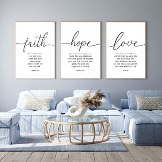 Faith Hope and Love Bible Verses 3 Piece Canvas Wall Art Decor