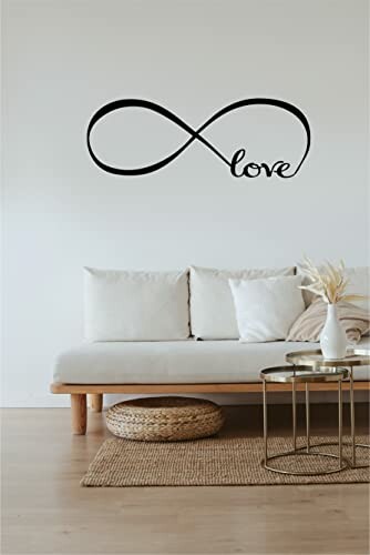 Minimalist living room with infinity love wall art.