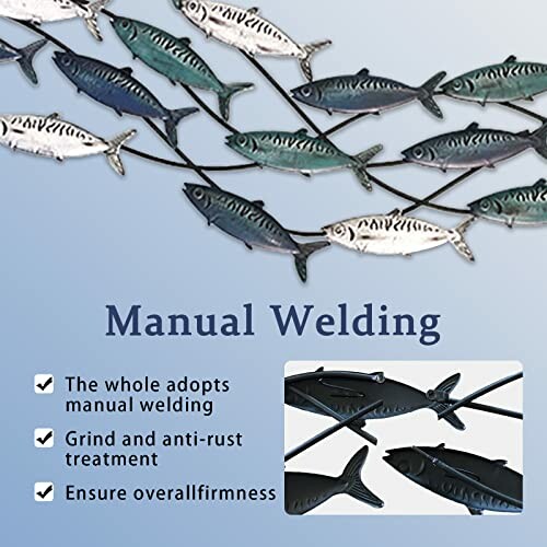 Decorative metal fish wall art showcasing manual welding details.