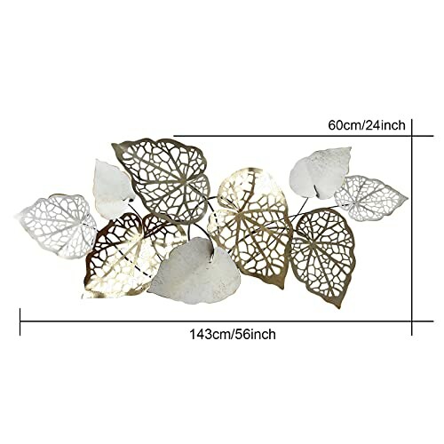 Decorative metal leaf wall art with size dimensions