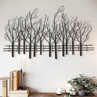 LuxenHome Snowy Black Metal Field of Trees Wall Decor