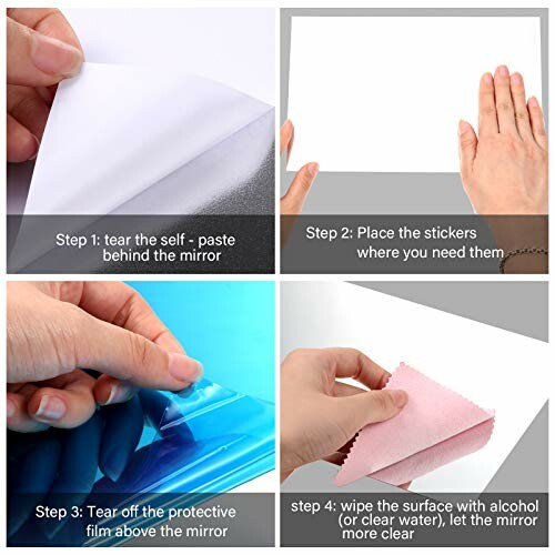 Four-step mirror sticker application process.