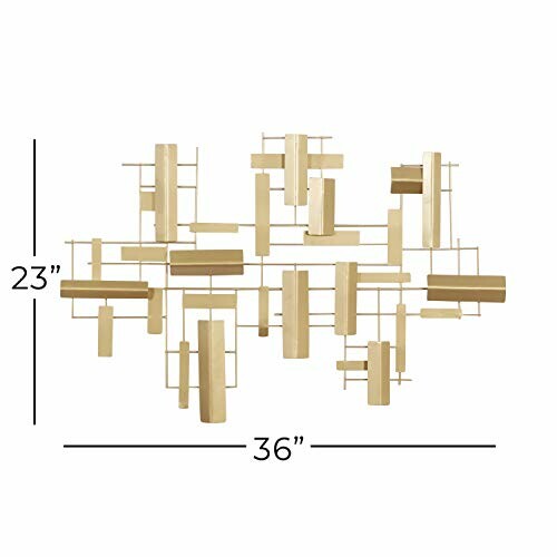 Abstract gold wall art with geometric shapes, dimensions 23x36 inches.