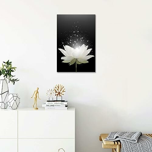 Modern interior with lotus flower artwork on wall