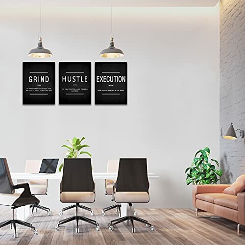 Office with motivational posters and modern furniture