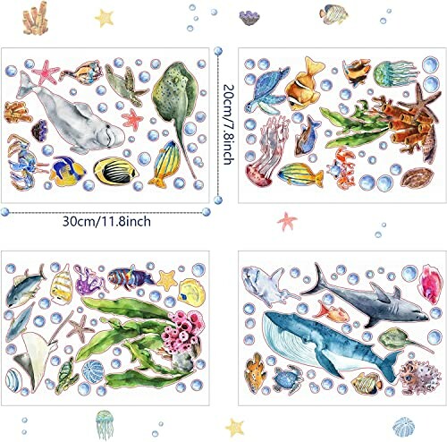 Assorted ocean-themed wall decals with marine animals and plants.