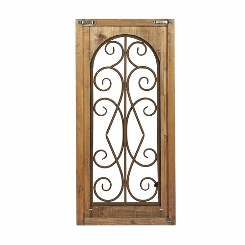 Decorative wooden wall panel with ornate metalwork