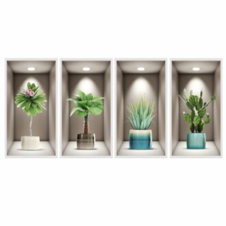 iMagitek 4 Pack 3D Green Plants Wall Decals