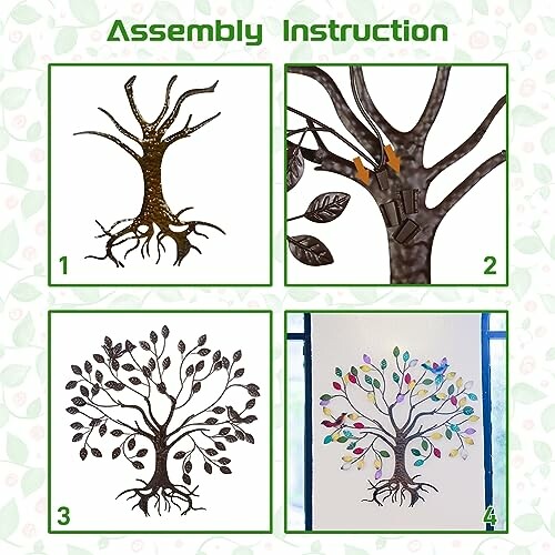 Four-step assembly instruction for a decorative tree.