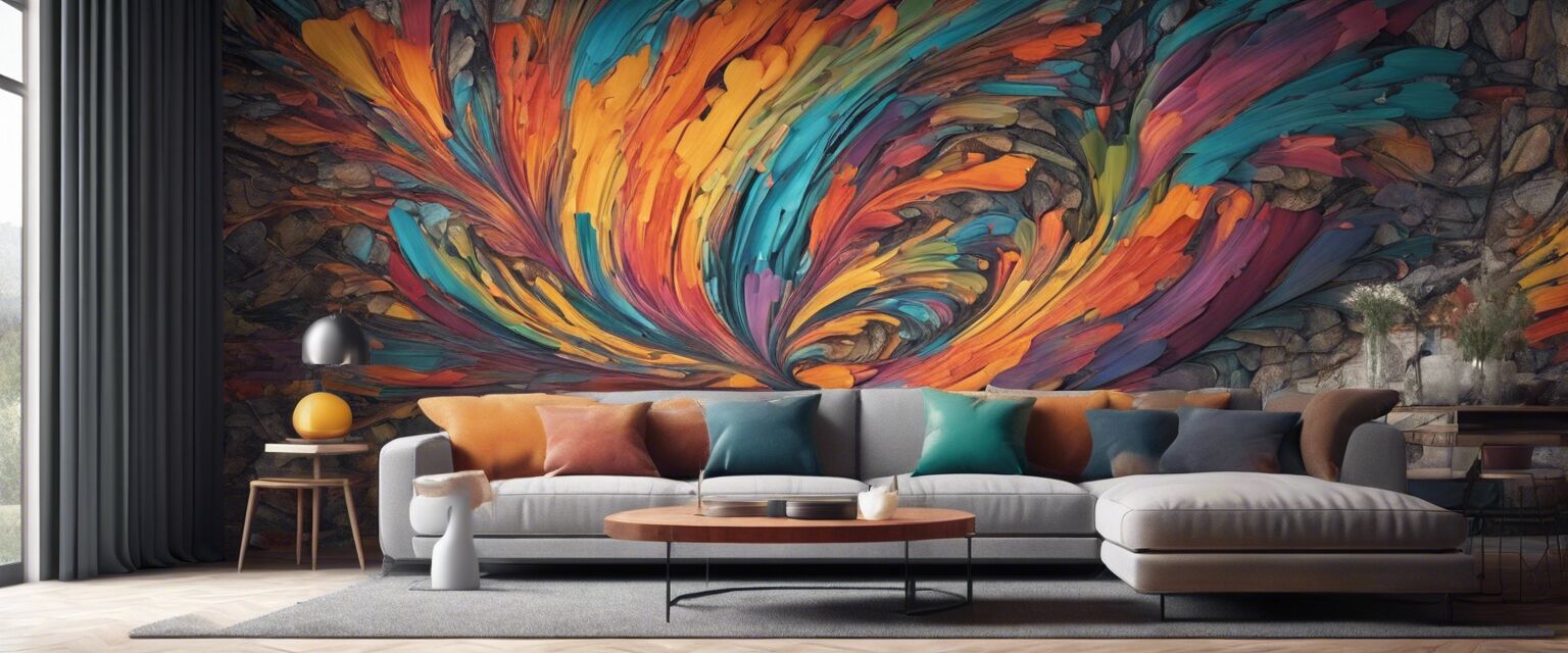 Example of colorful wall decal in a living room